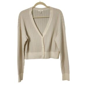Rag Bone New York Ribbed 100% Wool Knit Cropped Cardigan Cream, L